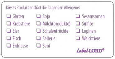 Labellord Etikett mit allen 14 Allergenen